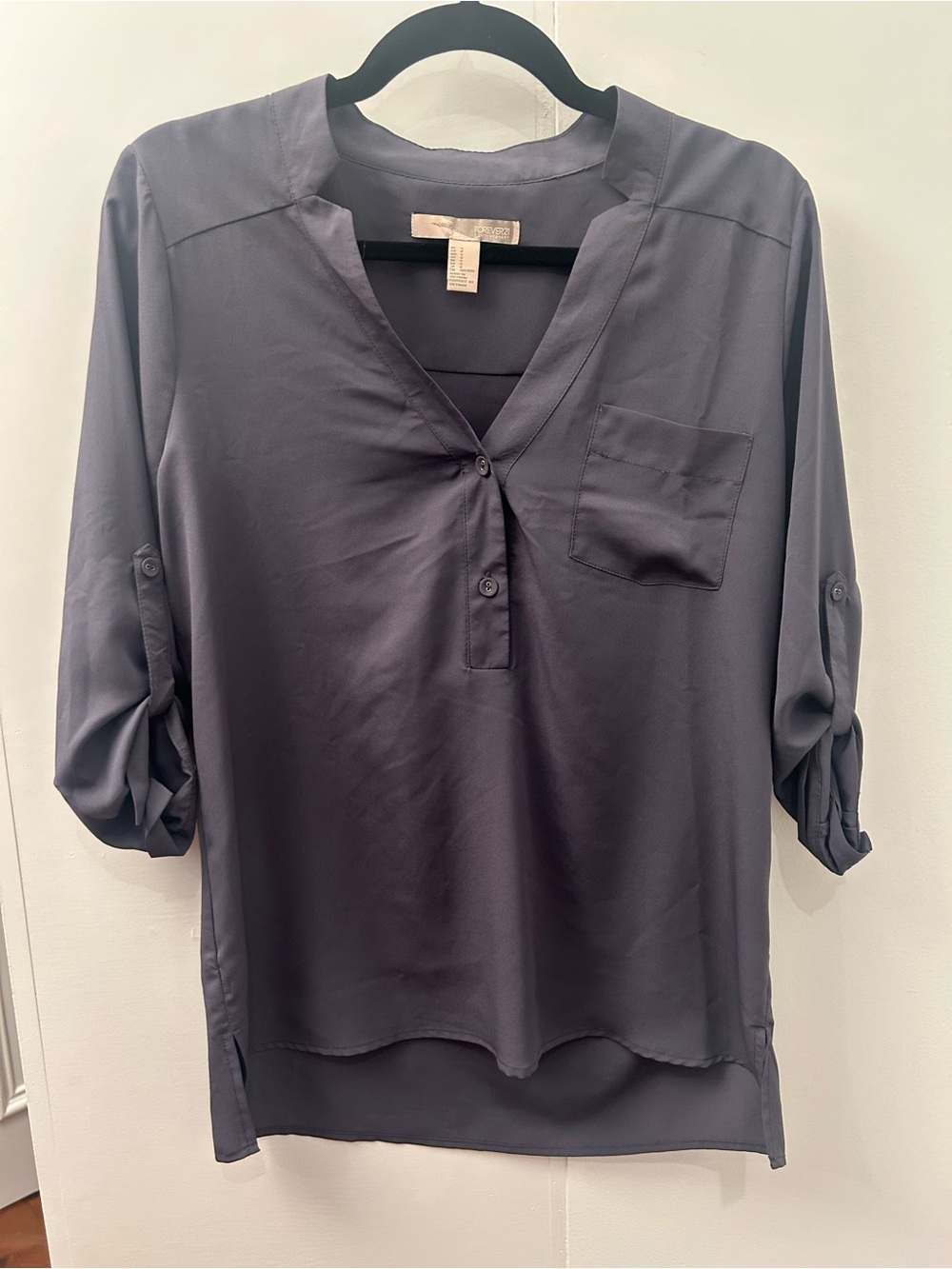 Forever 21 Slate Gray V-Neck Roll-Sleeve Tunic